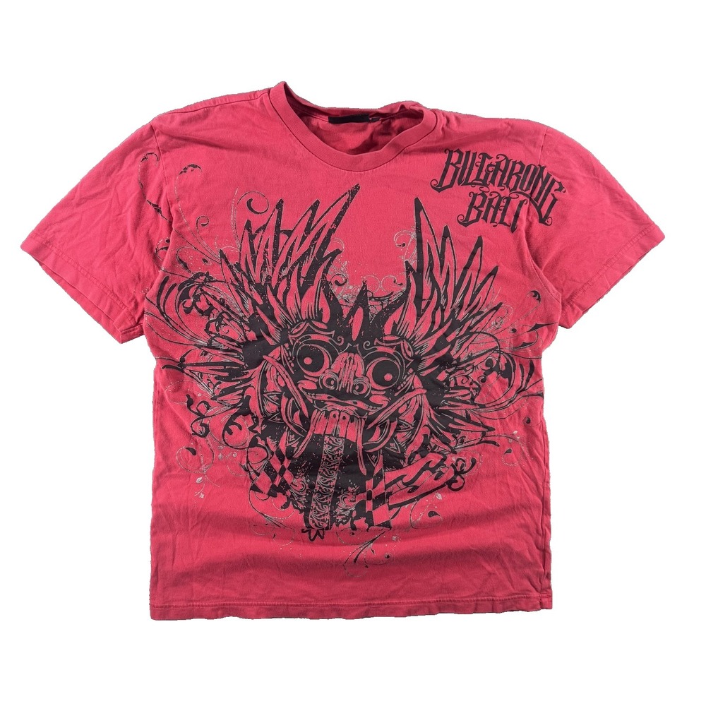 Billabong Bali Shirt Mens Large Red Slim Fit Graphic Surf Mask T-Shirt